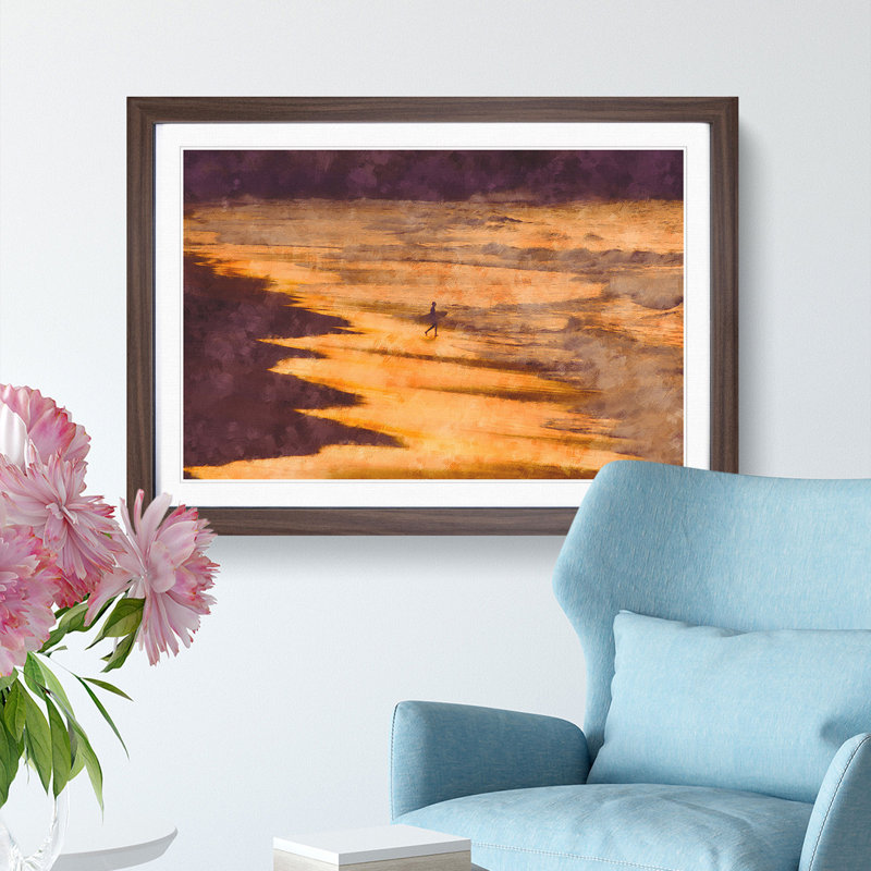Heading into the Surf - Picture Frame Painting Print, 62cm H x 87cm W x 2cm D, Walnut Framed