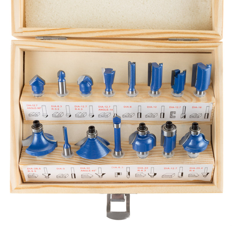 Stalwart Carbide Router Bit Set - 15-Piece Woodworking Tool Kit for DIY and Home Improvement