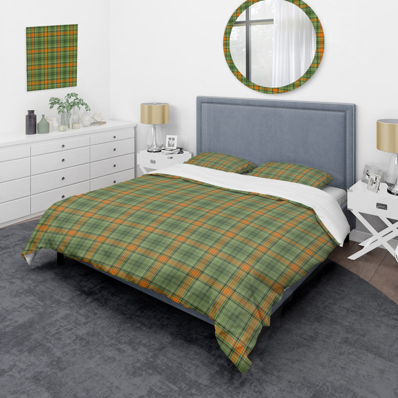 Ensemble de housse de couette en microfibre vert / orange 3 pièces, Housse de couette double / grand + 2 taies décora