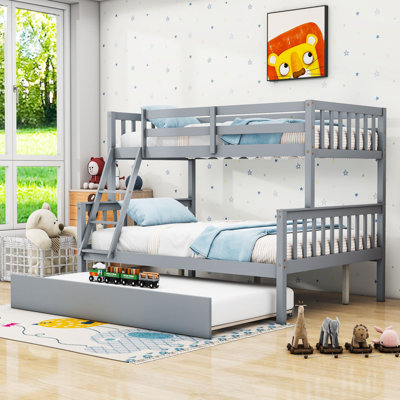 Lit superposé simple au-dessus de double en bois avec lit gigogne Kelyn