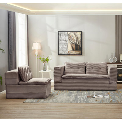 Canapé-lit modulaire multifonctionnel avec méridienne indépendante, convertible en très grand lit, assise profonde en velours côtelé moelleux.