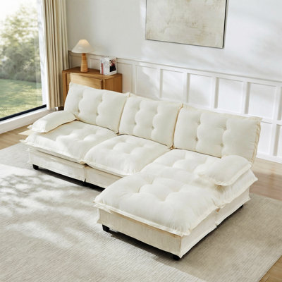 107" 3-Seater Cloud Sofa, Modular Sectional Couch, Modern Deep Seat Sofa For Living Room, Comfy Lattice Decored Seat Cushion, Breathable Chenille Fabric