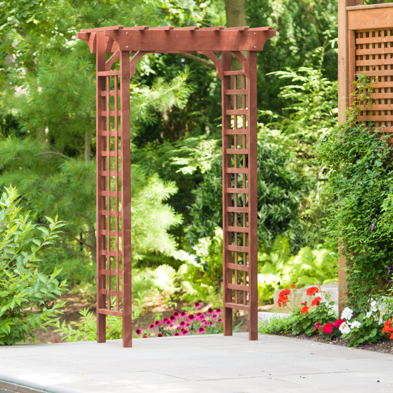 Medium Brown Western Red Cedar Garden Arbor with Double Lattice Panels