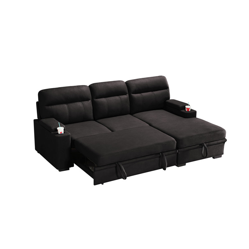 Canapé-lit modulaire en tissu l 94 po avec accoudoirs et porte-gobelet