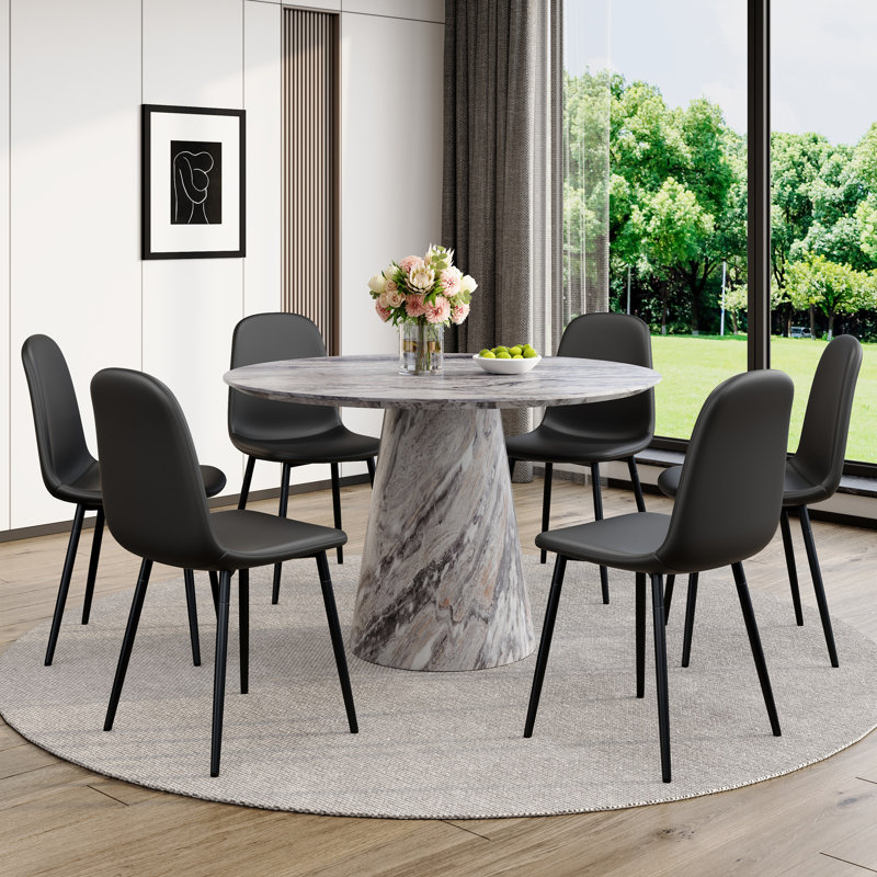 Ensemble de table de salle à manger 45 po avec chaises rembourrées 4/6, 7 pièces : table, 6 chaises