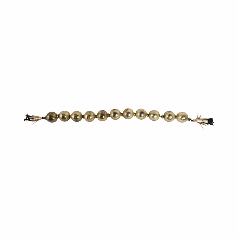 Decorative Glass Beads with Metal Accent and Leather Tassel for Home Decor - Elegant Garland for Table, Shelf, and Living Room Decoration - Gold