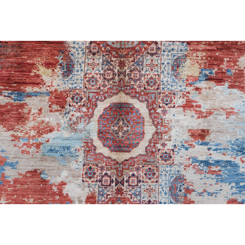 High-Quality Hand-Knotted Red And Blue Area Rug