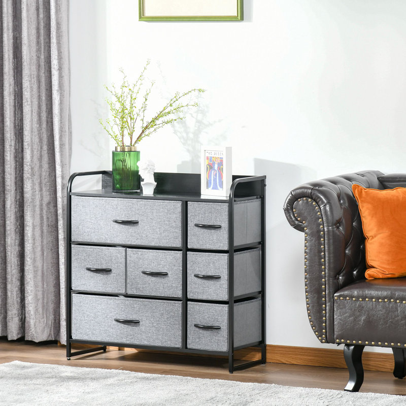 HOMCOM 3-Tier Fabric Bedroom Dresser with 7 Foldable Drawers, Grey