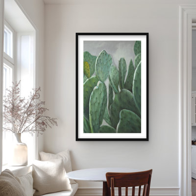 Paddle Cactus - Hyperrealist Framed Matted Print for Decor