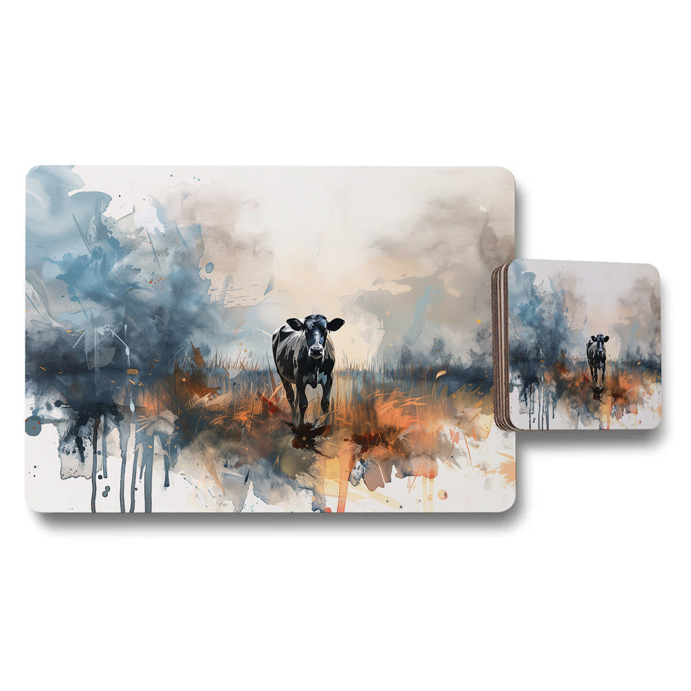 Watercolor Cow Placemats and Coasters Set for Farmhouse Table