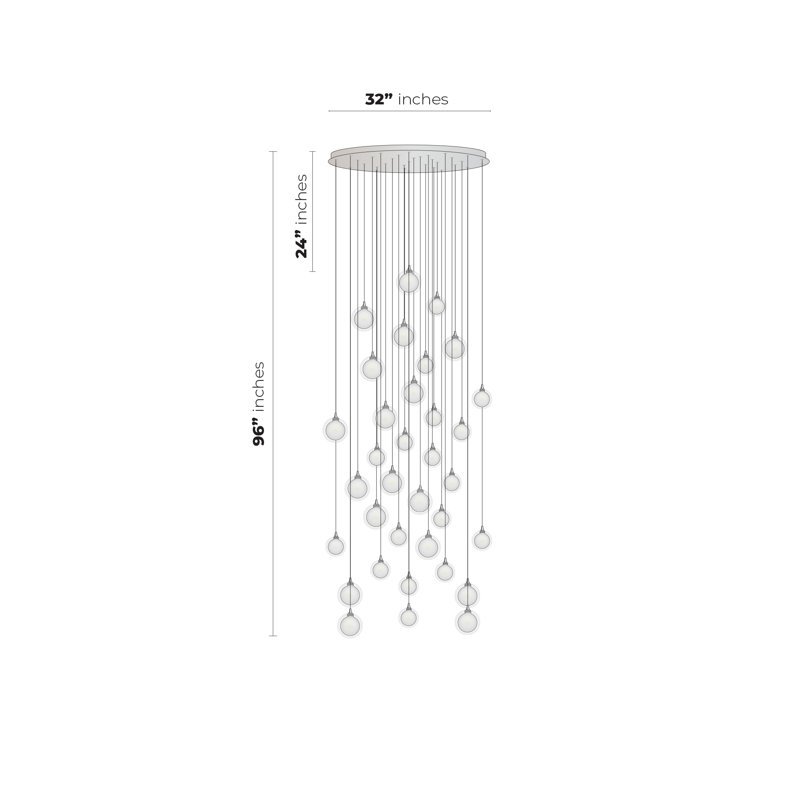 Reflection Moon 34 - Light Pendant, 96" H x 32" W x 32" D, Frosted Milk White/Frosted Amber, Silver