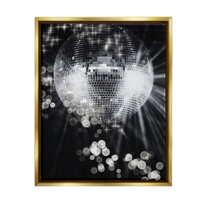 Balle disco scintillante sur toile, H 31 po x l 25 po x P 1,7 po, Cadre flottant métallique doré
