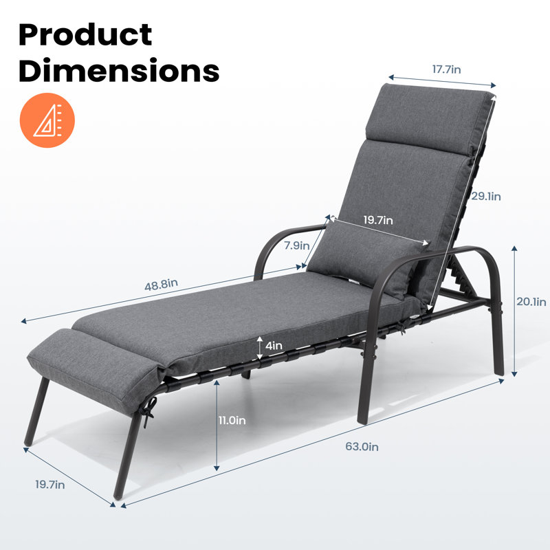 Chaise longue inclinable avec coussins 63,32 po Eva-Rose, Gris foncé