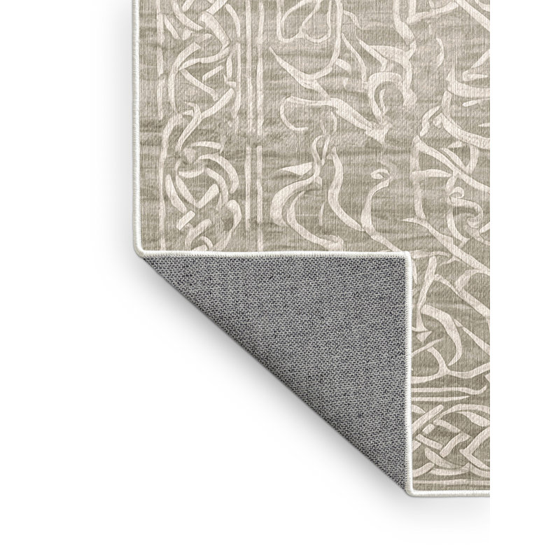 Machine Washable Beige Area Rug, Rectangle 6' x 9'