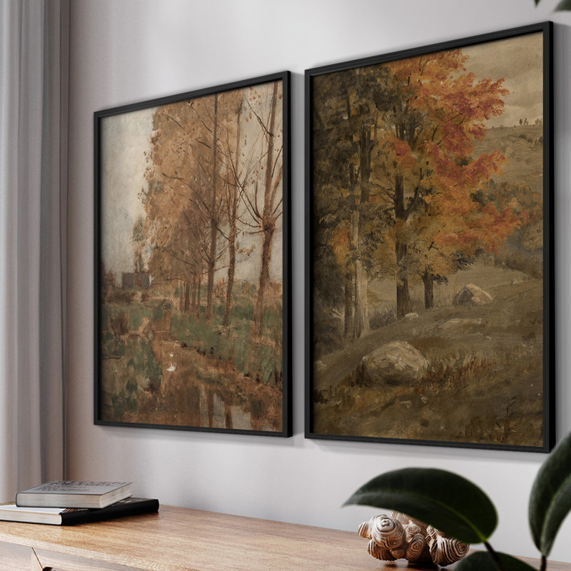 Paysage rétro XXVII - estampe numérique encadrée - ensemble de 2, H 23 po x l 58 po, Noir, noir, noir, noir