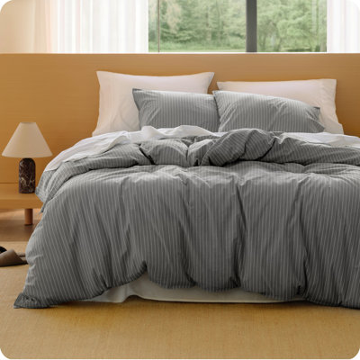 Bedsure Striped Duvet Cover Set, 100% Washed Cotton Beding Set, PureWoven with Reversible Yarn‑Dyed Design & Double‑Stitch Craft, 3-Piece with Zipper
