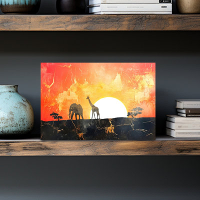 Savanna Sunset Silhouettes Abstract Contemporary Landscape Nature Wall Art Print