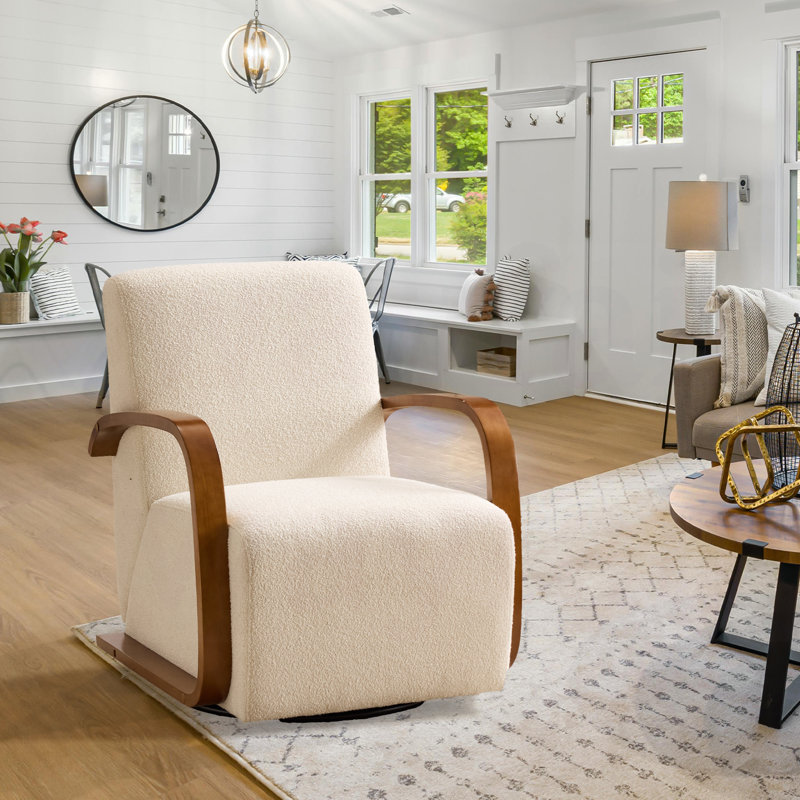 Swivel Accent Chair,Modern Armchair with Solid Wood Arm Handrail for Living Room Bedroom Study Room, White