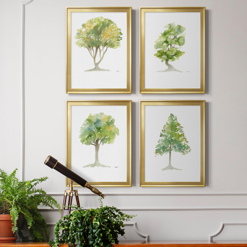 L'arbre I - ensemble de 4 reproductions d'art encadrées, Toile encadrée dorée, H 30,5 po x l 170 po x P 1,5 po, Pas de tapis