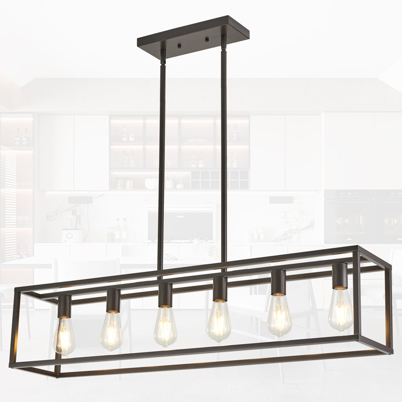 Luminaire suspendu linéaire 6 lumières Rast, Bronze huilé