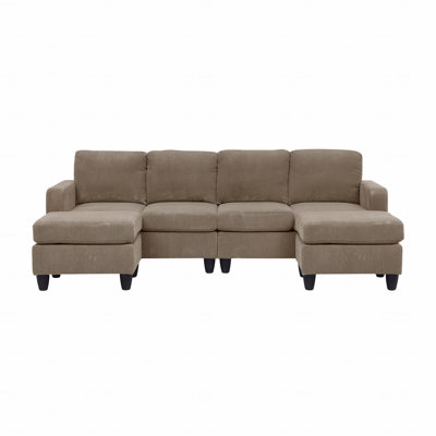 Basic Sectional Sofa, Modular Corduroy  Sofa With Ottoman