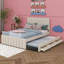 Lit double avec lit gigogne et 3 tiroirs, lit plateforme tapissier avec tête de lit en lin-887541868