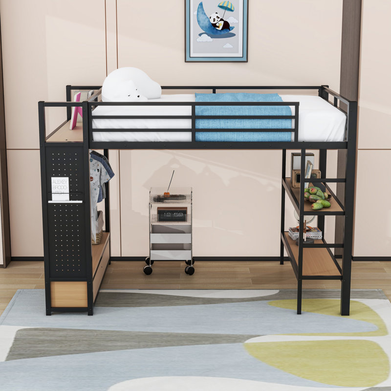 Lit mezzanine en métal avec rangement intégré et échelle, Double