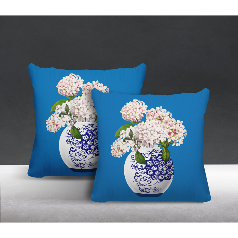  Coussin décoratif intérieur / extérieur floral, L 17 po x H 17 po, Turquoise