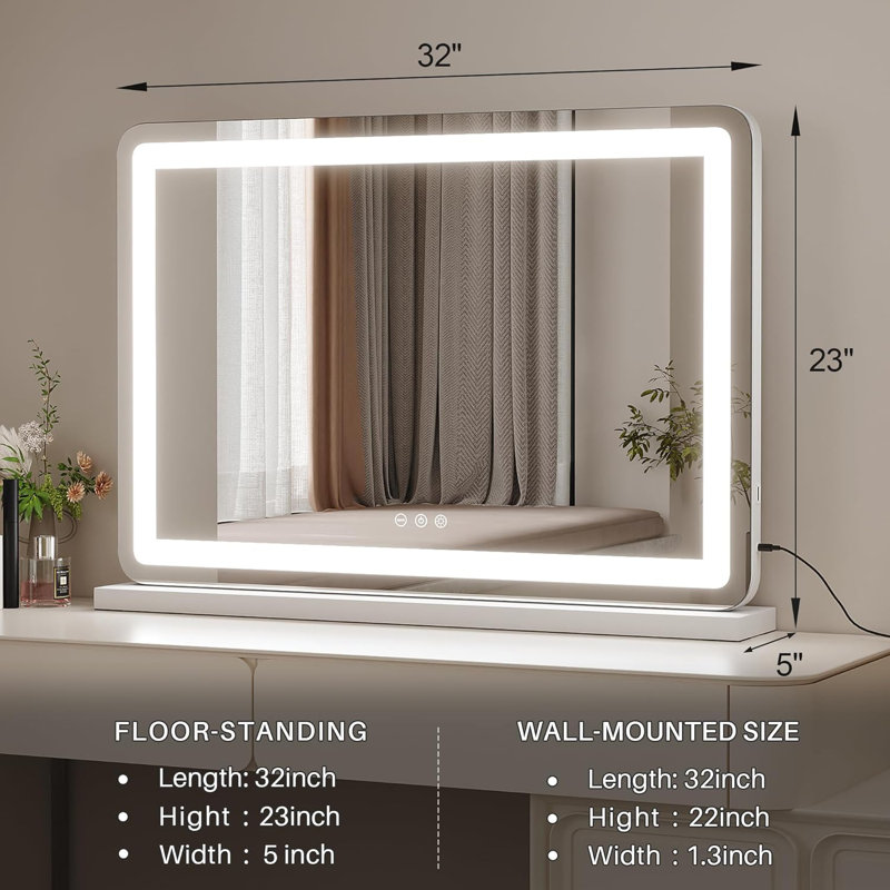 LED Vanity Mirror With Lights, Dimmable 3-Color Lighting, Touch Screen Control, 5X Magnification, Wall-Mountable And Tabletop Design