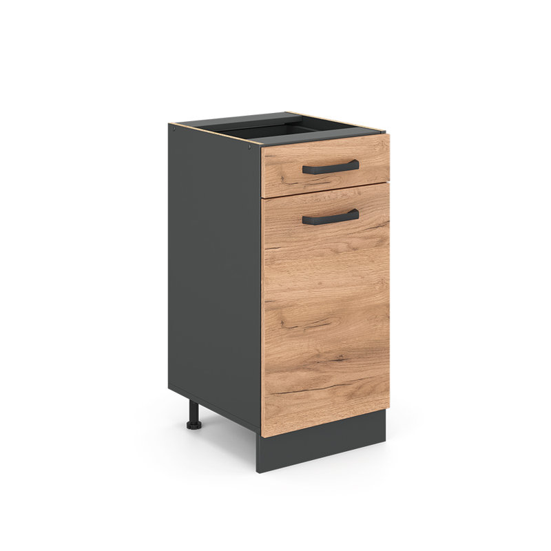 82Cm H x 40Cm W x 46Cm D Oak Base Unit Cabinet, Brown/Grey