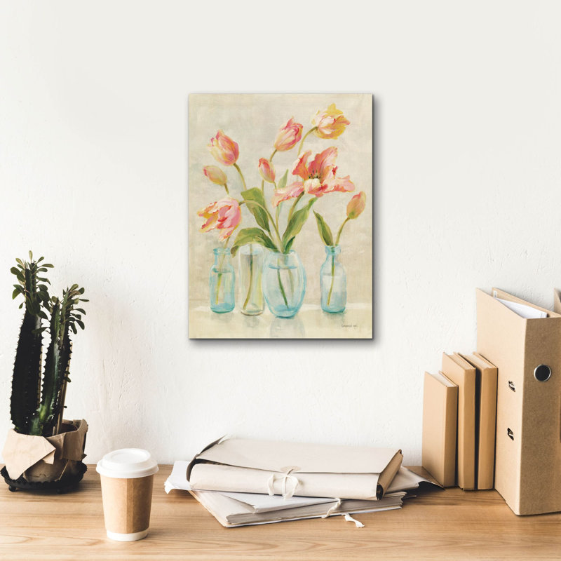 «Pink Tulips» par Danhui Nai, art mural sur toile, H 16 pi x l 12 pi