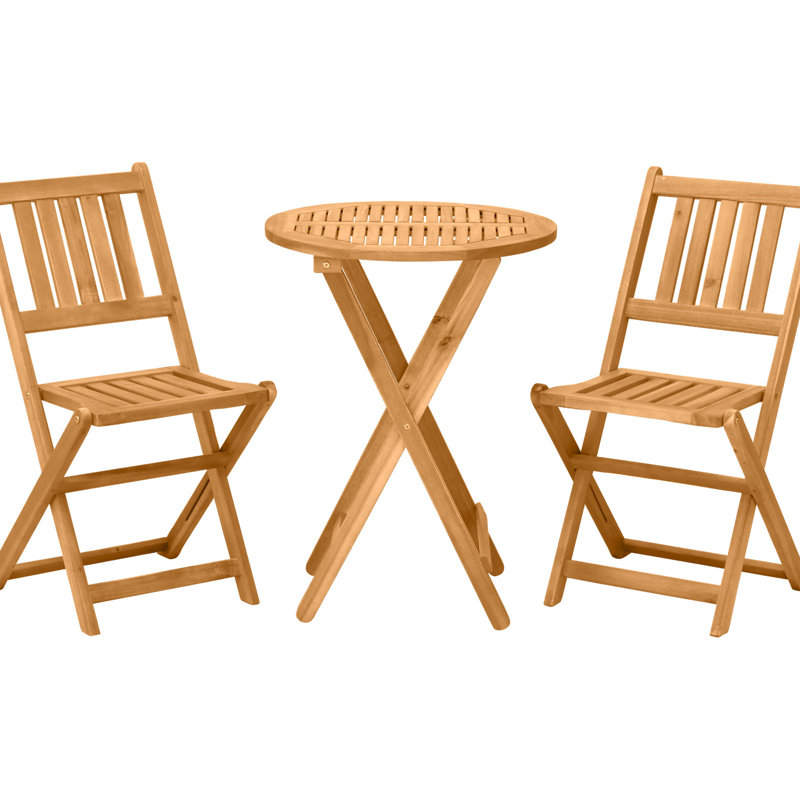 Bistro - 3 Piece Wood Patio Furniture With Folding Chairs & Table. Rust-, For Backyard, Deck, Balcony Pieces. Table Outdoor. Garden, Deck. Finish, Stable Structure
