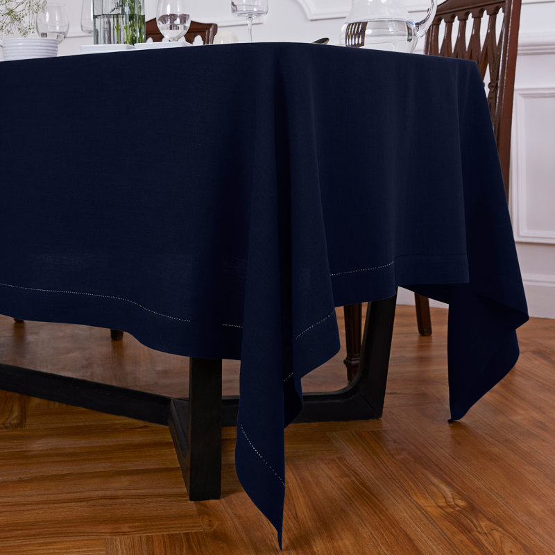 Sonoma Hemstitch - 100% Pure Linen Tablecloth (Prewashed), 108" x 70", Indigo Navy