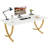 63" Executive Office Desk – Modern White & Gold Computer Desk With Faux Marble Tabletop, Large Conference Table For Home Office Or Meeting Room