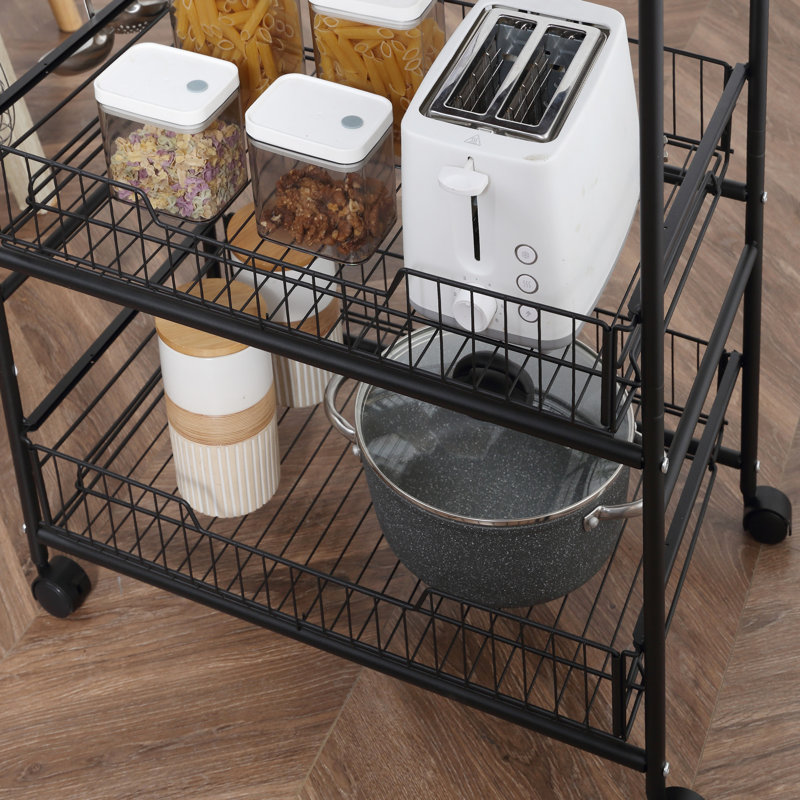 Rustic Brown 3-Tier Wood and Metal Kitchen Cart with Storage