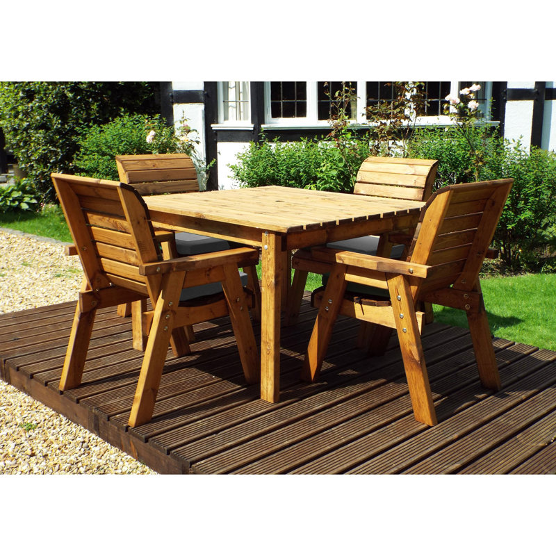 Felder 4 - Person Solid Wood Patio Dining Set Umbrella Hole Included Square Table with Cushions Included, Grey