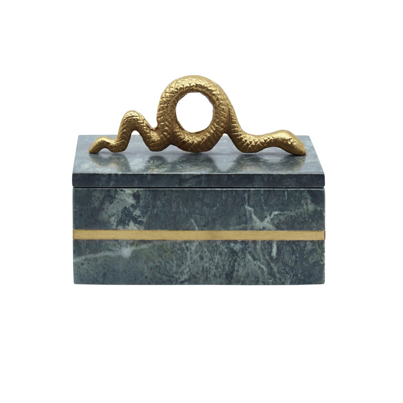 Green Marble and Metal Decorative Storage Box