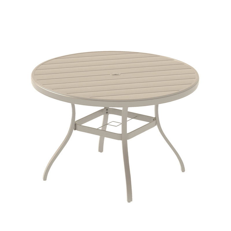 Outdoor Round Patio Dining Table For 6-7, All Weather Metal Dining Table With Umbrella Hole For Deck Lawn Garden Backyard