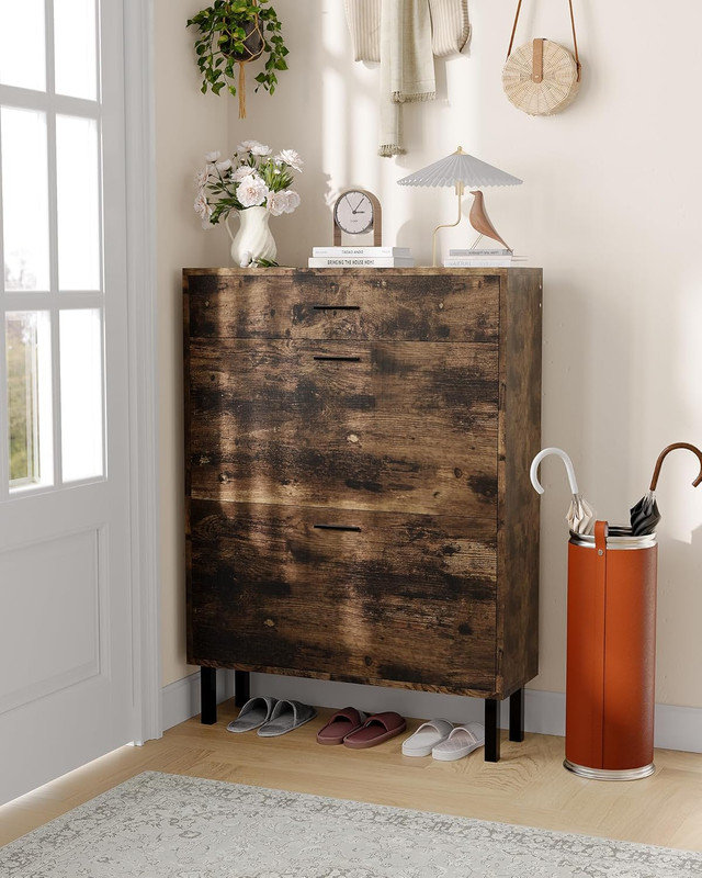 Armoire de rangement pour chaussures avec deux tiroirs rabattables, organisateur de chaussures dissimulé peu encombrant pour le vestibule