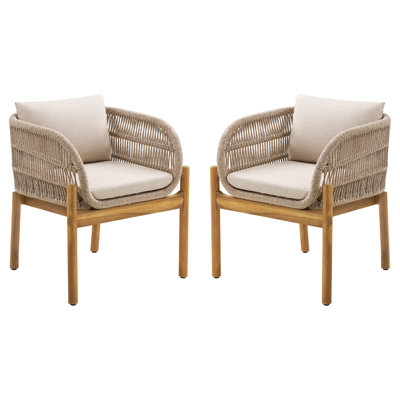 Portofino Outdoor Dining Chair Set with Hand-Woven Rope & Solid Acacia Wood Frame (Set of 2)