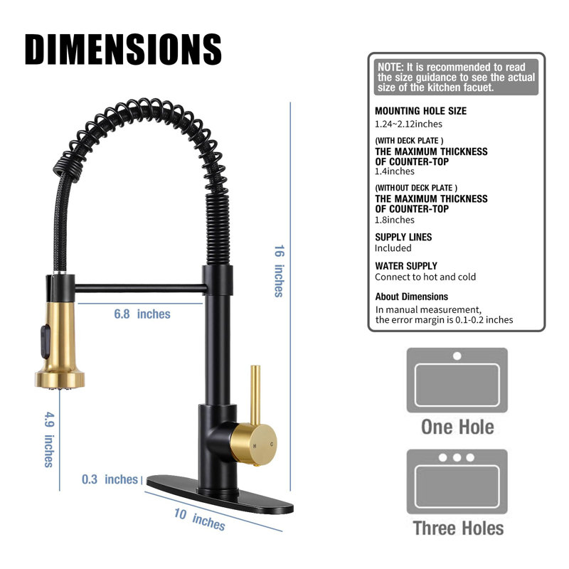 Single Handle Pull-Down Spray Kitchen Faucet - Dual Mode Setting, 1 Or 3 Hole Kitchen Sink Faucet., Brushed Gold/Black
