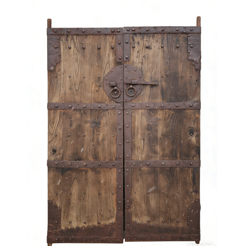 19th Century Chinese Wood Doors with Iron Bands & Studs