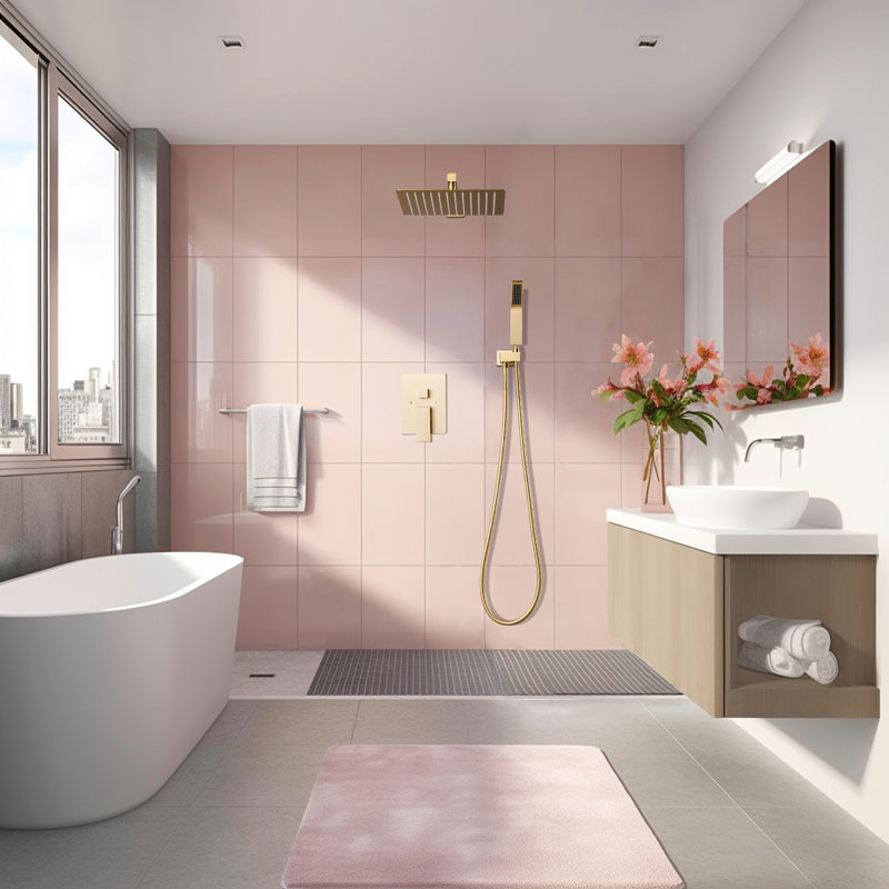 12" Rainfall Shower Head Complete Shower System with Rough-in Valve, Brushed Gold