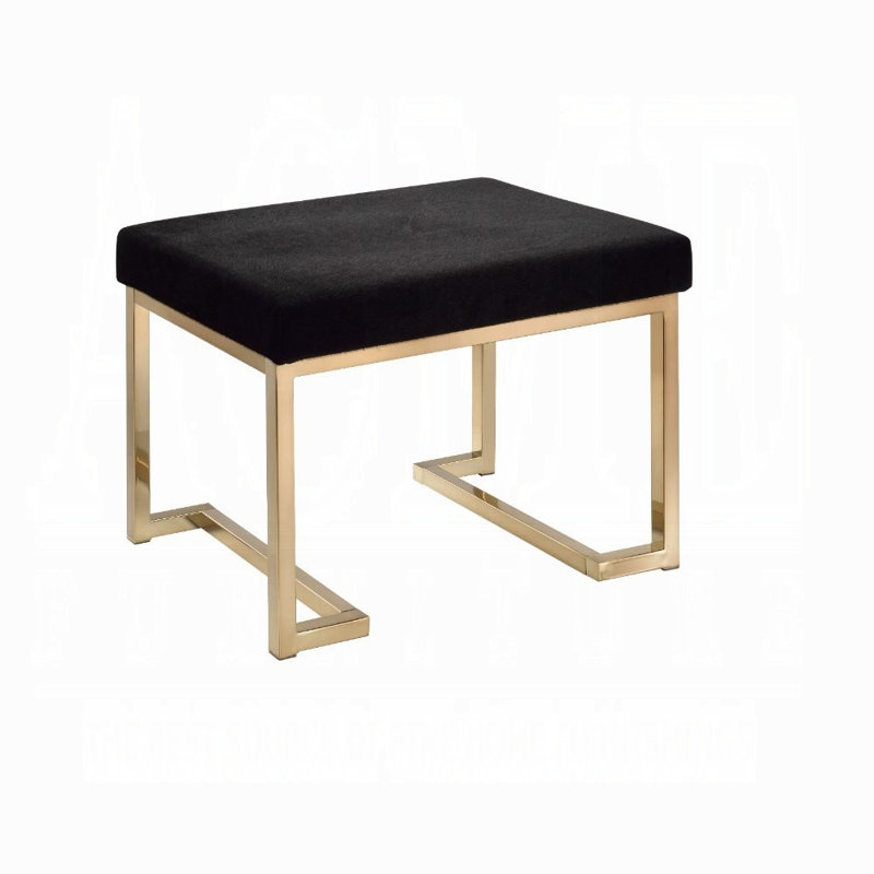 Repose-pieds contemporain en fausse fourrure Boice avec base en métal doré champagne et profil rectangulaire