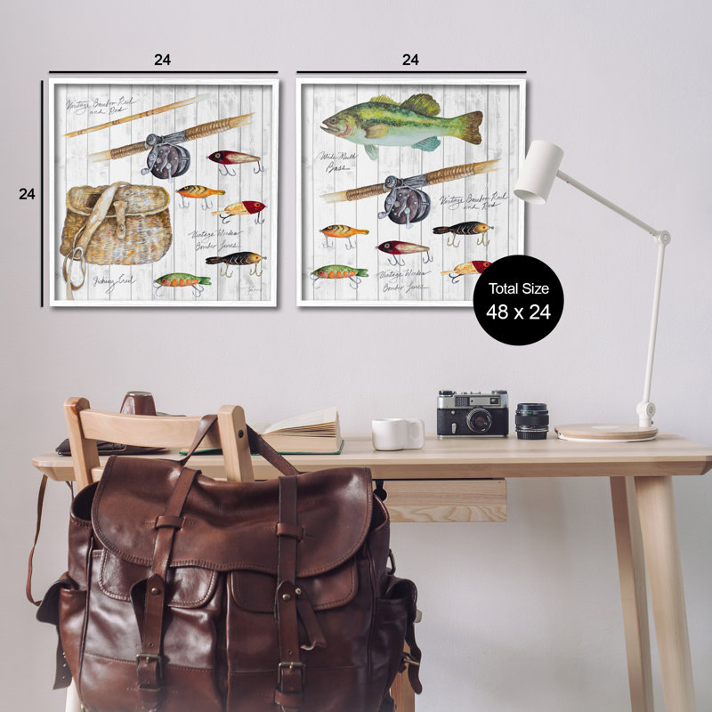 Ensemble de 2 giclées vintage par Gear Peche par Patricia Pinto, Giclée encadrée blanc bord de mer, H 24 po x l 24 po