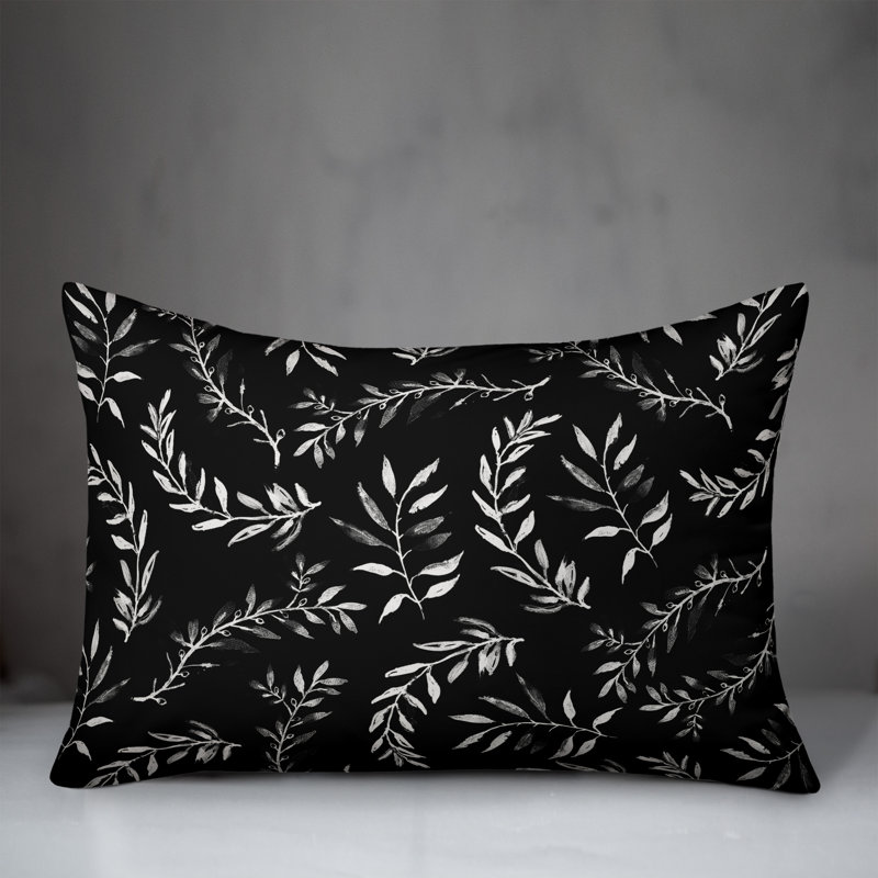  Coussin décoratif floral intérieur / extérieur en polyester, H 14 po x l 20 po, Noir