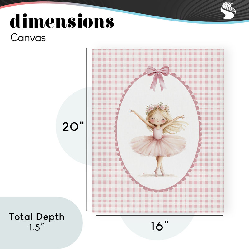 Ballerine sur toile à carreaux roses, design par Christine Simpson Art, H 20 po x l 16 po