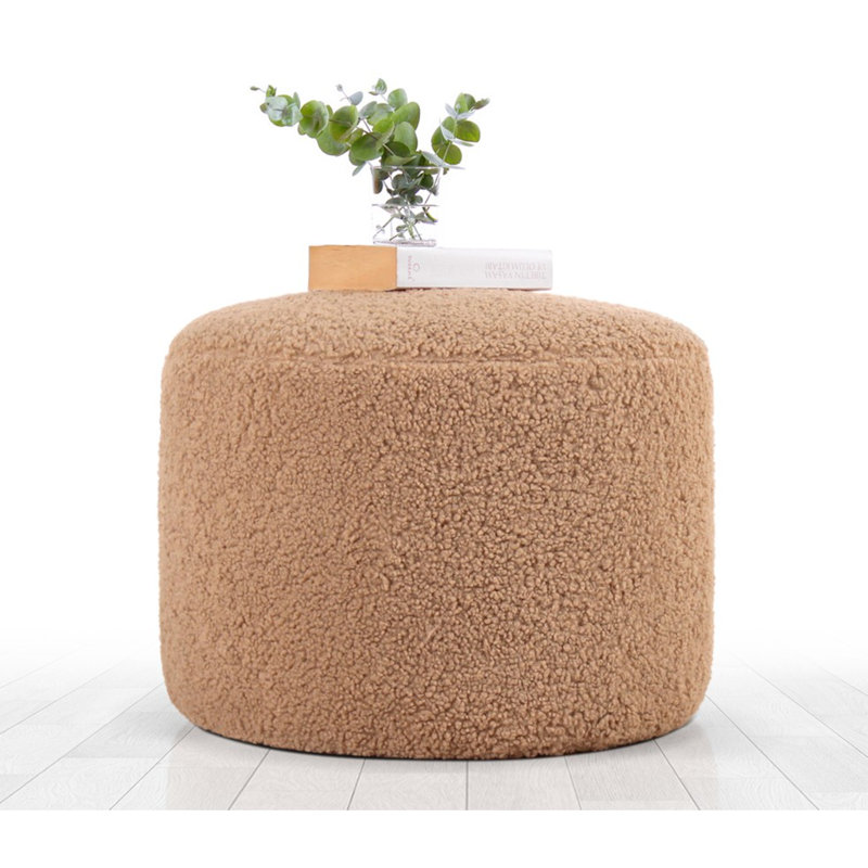 Jacquise 54cm Wide Round Solid Colour Pouffe Ottoman, Coffee