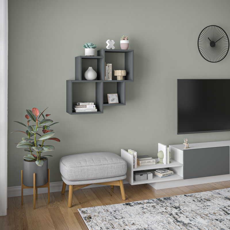 Cora 4 Piece Cube Shelf with Adjustable Shelves, Anthracite