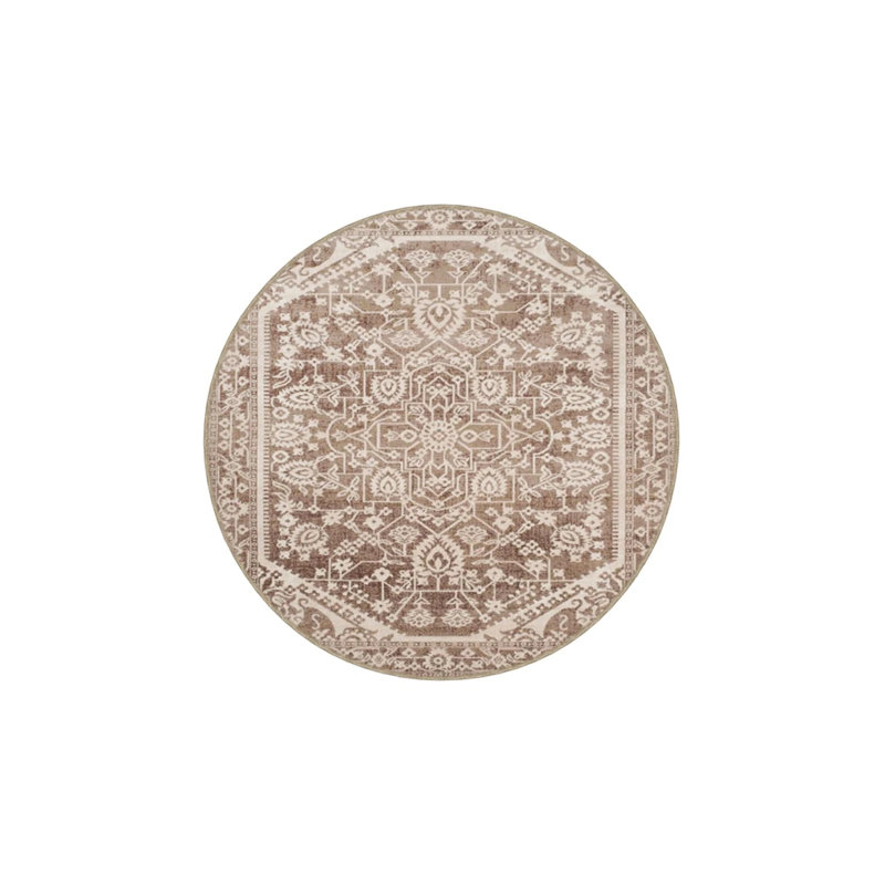 Star Themed Traditional Woven Based Washable Carpet, Round 4'